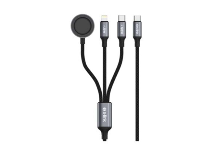 S-link Armor CLW-01 100W 1.2m Type-C to Type-C Lightning Siyah Hızlı Şarj Kablosu