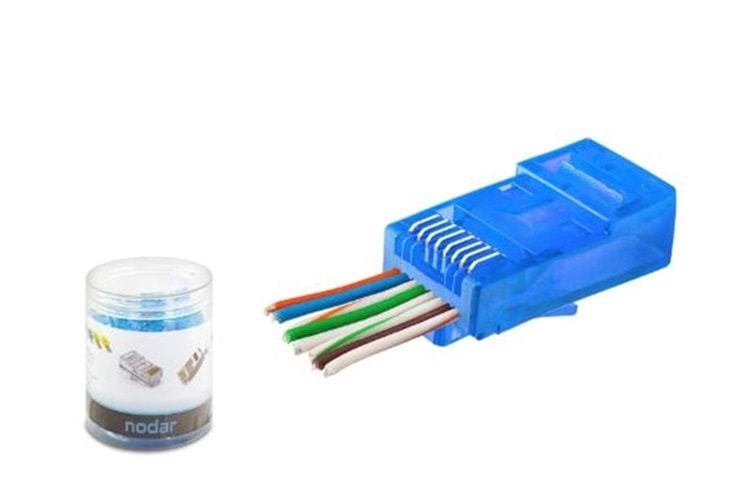 NODAR ND2404 CAT6 EZ RJ45 Konnektör 100 Adet Plastik Kutu - Mavi