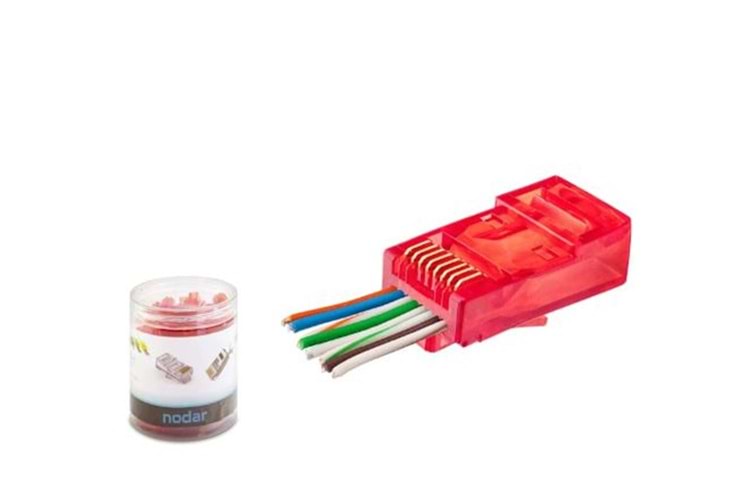 NODAR ND2403 CAT6 EZ RJ45 Konnektör 100 Adet Plastik Kutu - Kırmızı