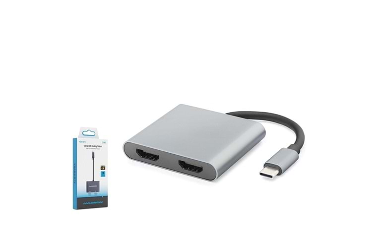 HADRON HDX7875 Type-C to 2x HDMI Dişi Görüntü Dönüştürücü 4K 30 Hz - Gri