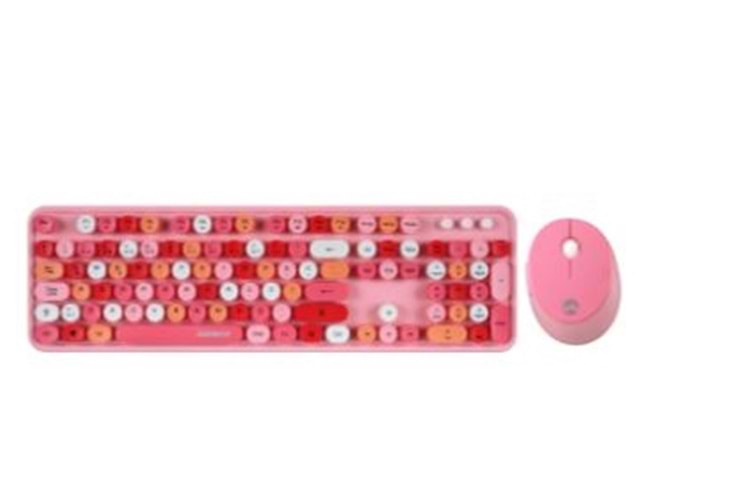 Everest ROUND KM-6282 Renkli Tuşlu Pembe Kablosuz Q Multimedia Klavye + Mouse Set