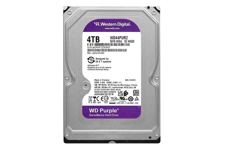 Wd 4Tb 3.5 Purple WD44PURZ Sata3 5400RPM 128MB 7-24 Guvenlık Harddisk (Resmi Distribitör Ürünü)
