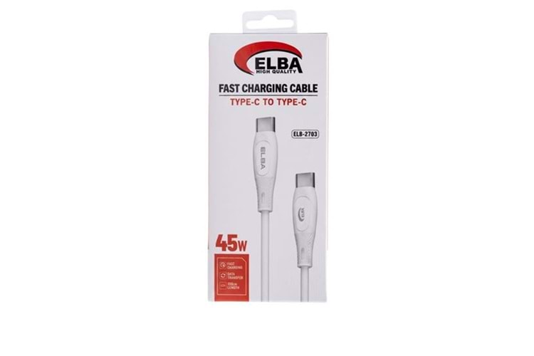Elba ELB-2703 45w Type-c To Type-c 1mt Beyaz Silikon Şarj Kablosu 480Mps Hızlı Şarj