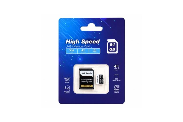 ELBA High Speed 64GB A1 V30 U3 Micro Hafıza Kartı Class10 