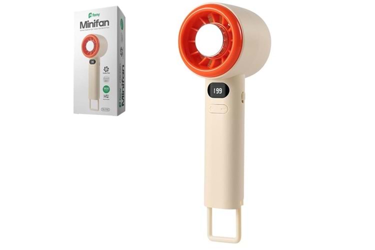Feny FN-F40 Krem-Turuncu Kademeli Ultra Sessiz Led Göstergeli Şarjlı 1800Mah Turbo Mini El Fanı