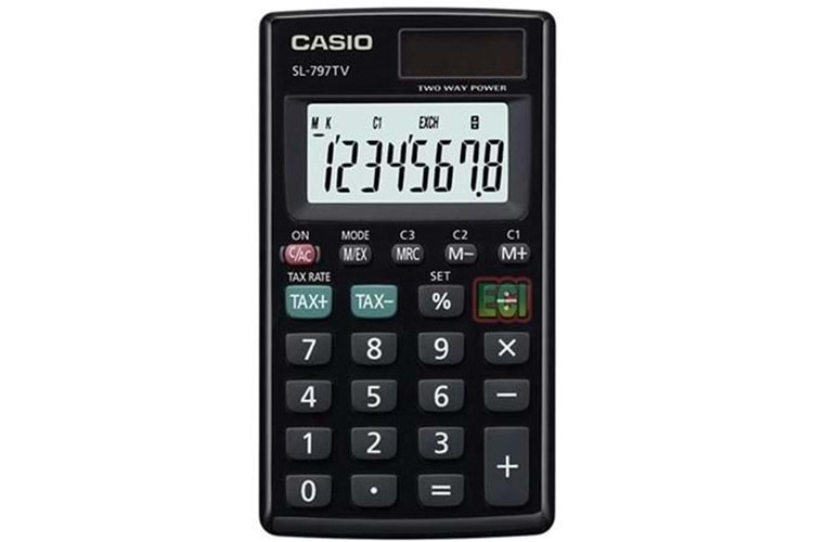 Casio SL-797TV-BK 8 Hane Siyah Cep Tipi Hesap Makinesi