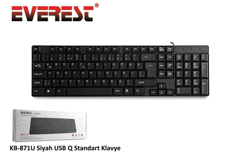 Everest KB-871U Siyah Q Usb Kablolu Standart 108 Tuşlu Klavye