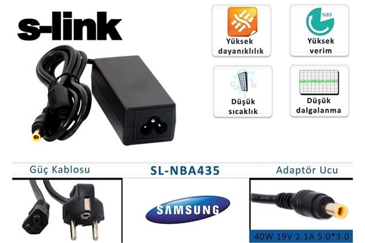 S-link SL-NBA435 40w 19v 2.1a 5.0-3.0 Samsung Notebook Standart Adaptörü