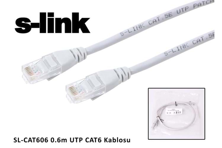 S-link SL-CAT606 cat6 0.60mt Gri Utp Patch Kablo