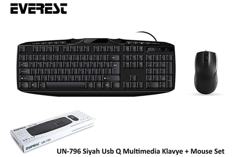 Everest UN-796 Siyah Usb Q Multimedia Klavye + Mouse Set