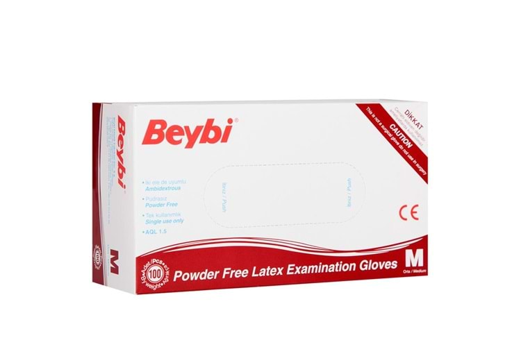 Beybi Lateks Pudrasız (M) Medium Beden Muayene Eldiven 100lü Paket