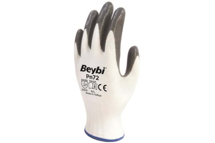 Beybi Nitril Poly PN72 10 Beden Beyaz Gri Eldiven 12li Paket