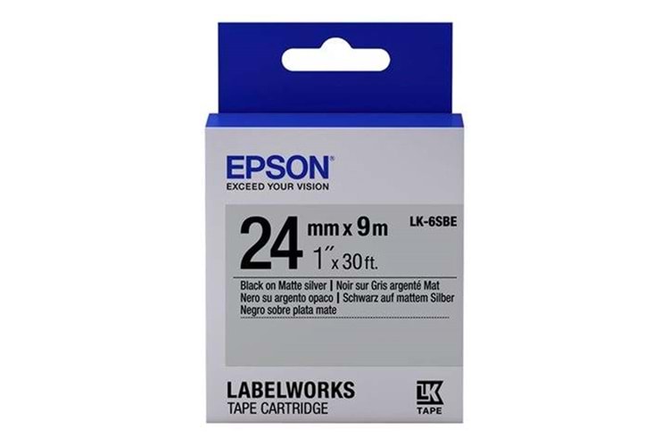 Epson LK-6SBE Mat Siyah Üzeri Mat Gümüş 24MM 9Metre Etiket