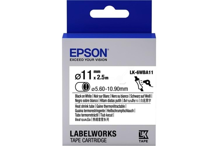 Epson LK-4WBA5 Isıyla Daralan Siyah Üzeri Beyaz 5MM 2,5Metre Etiket