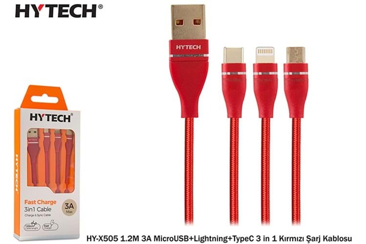 Hytech HY-X505 1.2M 3A MicroUSB+Lightning+TypeC 3