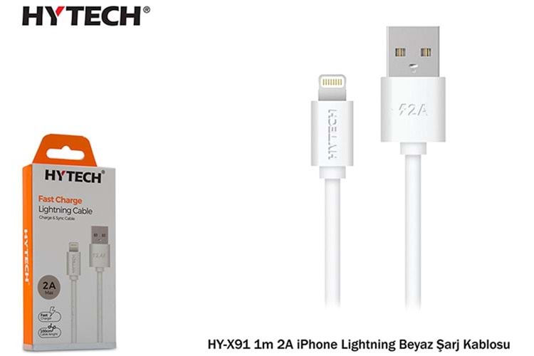 Hytech HY-X91 1m 2A iPhone Lightning Beyaz Şarj Kablosu