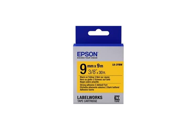 Epson LK-3YBW Güçlü Yapışkanlı Sarı Üzeri Siyah 9mm 9Metre Etiket