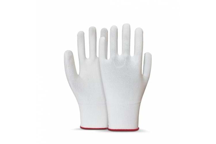 Beybi Polyester Örgülü Beyaz 10 Beden Kasiyer Eldiven 10lu Paket