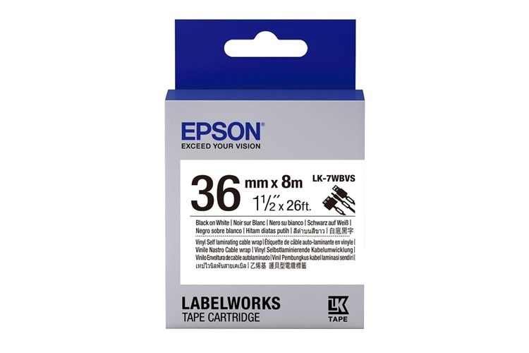 Epson LK-7WBVS SLCW Beyaz Üzeri Siyah 36MM 8 Metre Etiket