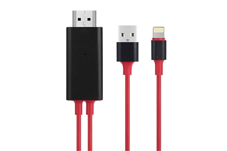 Hytech HY-XO52 Kırmızı-Siyah Lightning to HDMI + USB 2m Mobil Telefon Uyumlu Kablo
