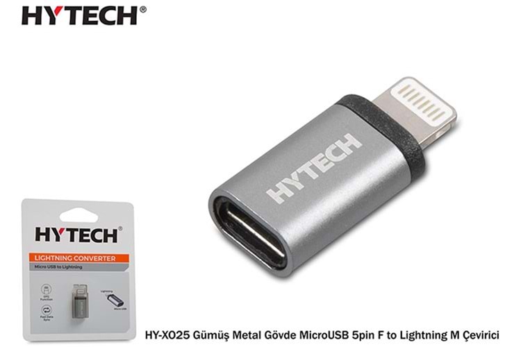 Hytech HY-XO25 Gümüş Metal Gövde MicroUSB 5pin F to Lightning M Çevirici