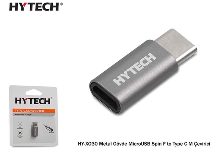 Hytech HY-XO30 Gümüş Metal Gövde MicroUSB 5pin F to Type C M Çevirici