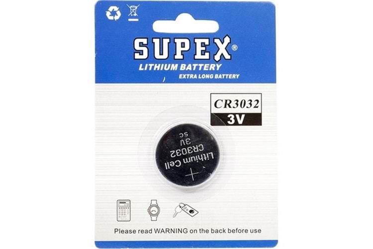 Supex CR3032 3V Lityum Düğme Pil Tekli Paket