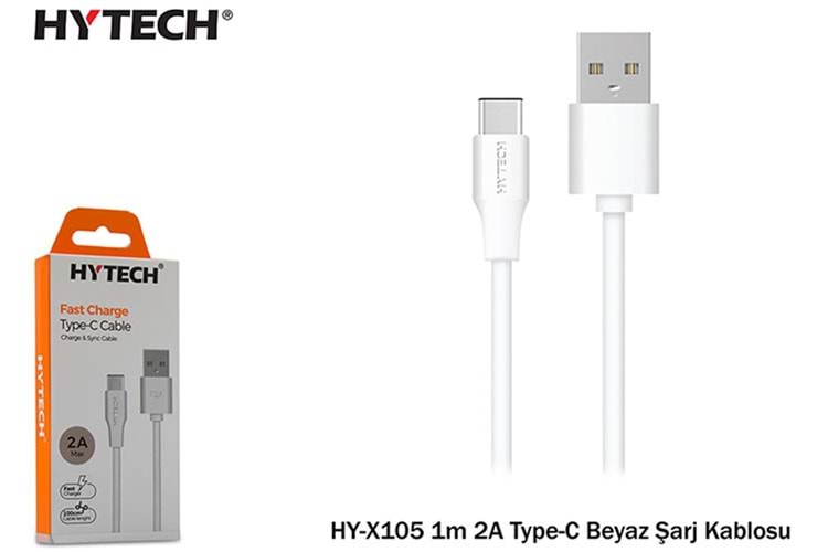 Hytech HY-X105 1m 2A Type-C Beyaz Şarj Kablosu