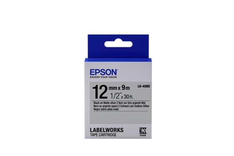 Epson LK-4SBE SILVER- GÜMÜŞ Üzeri SİYAH 12MM 9MT