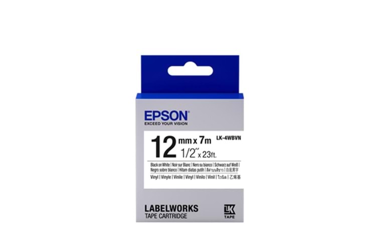 Epson LK-4WBVN Beyaz Üzeri Siyah 12MM 7Metre Etiket