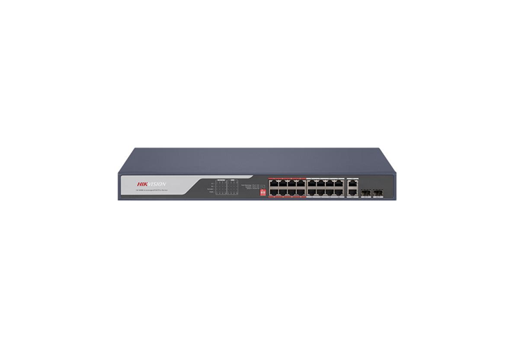 HIKVISION 16port PoE 225w 2-SFP 2-Uplink 10/100 Yönetilemez Switch DS-3E0318P-E©