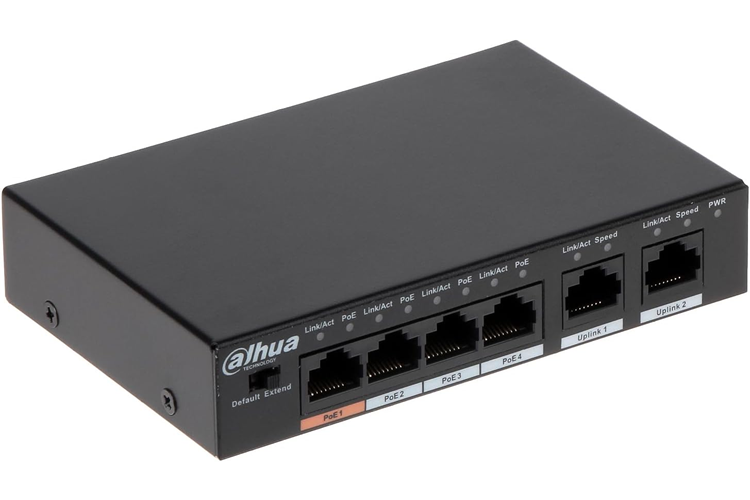 DAHUA 6port-4port PoE 60w 10/100 Yönetilemez Metal Kasa Switch DH-PFS3006-4ET-60