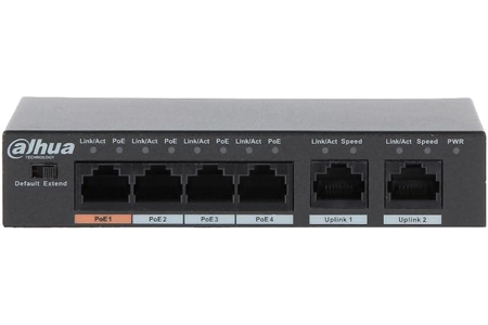DAHUA 6port-4port PoE 60w 10/100 Yönetilemez Metal Kasa Switch DH-PFS3006-4ET-60