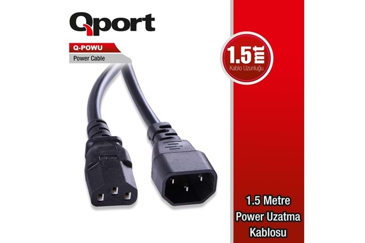 QPORT 1.5metre Q-POWU Monitör Ara Power Kablosu
