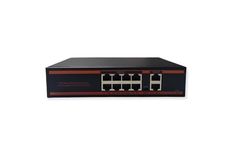 Nova ND1P802LF 8 Port Poe+ 10-100 Mbps 2 Port 10-100 Uplink Switch 150W