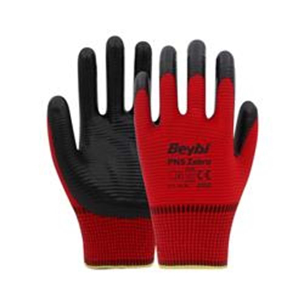 Beybi Nitril PMK PN5 Zebra Kırmzı Siyah 9 Beden 12li Paket