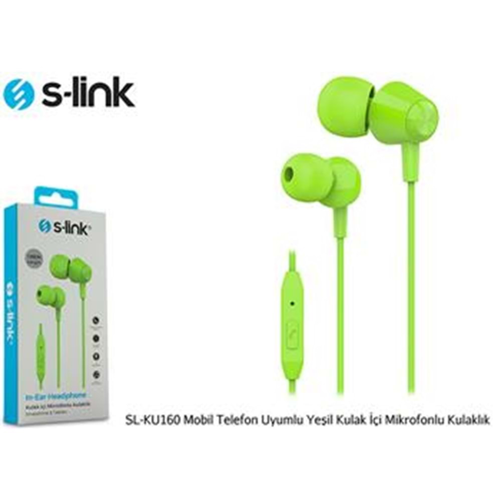 S-link SL-KU160 Mobil Telefon Uyumlu Yesili Kulak İçi Mikrofonlu Kulaklık 