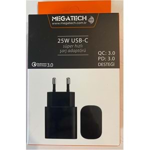 Megatech 25w Beyaz USB-C Şarj Kafa QC:3.0-PD:3.0 