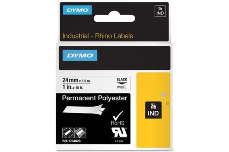 Dymo 18058 RhinoPRO Isıyla Küçülen Şerit19mmx1,5m Sarı-Siyah 