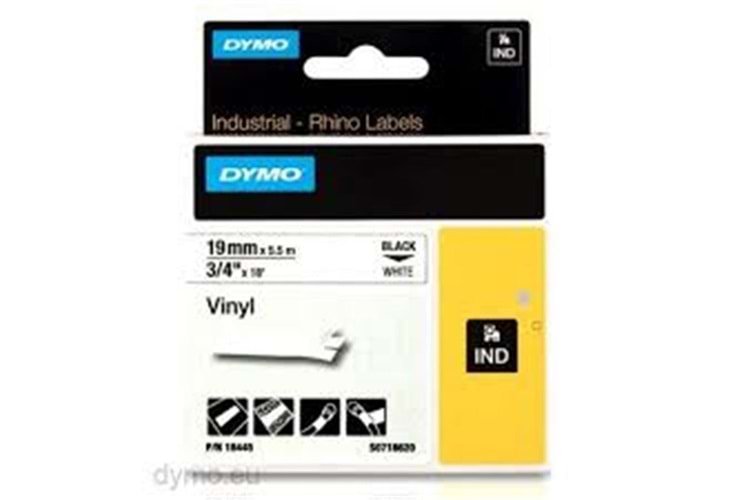Dymo 18483 RhinoPRO SabitPolyester Şerit 12mmx5,5m Beyaz-Siyah