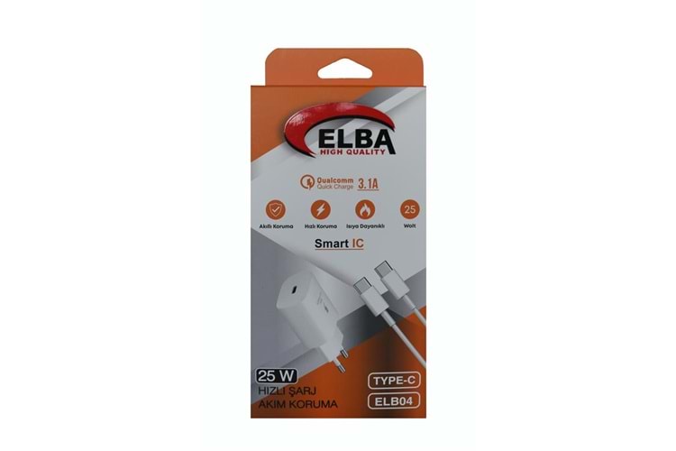 Elba ELB04-PD-25WTypc Beyaz 25W Usb-c Ev Şarj Kafa+1mt Type-c To Type-c Kablo PD3.0-QC4.0 Hızlı Ş