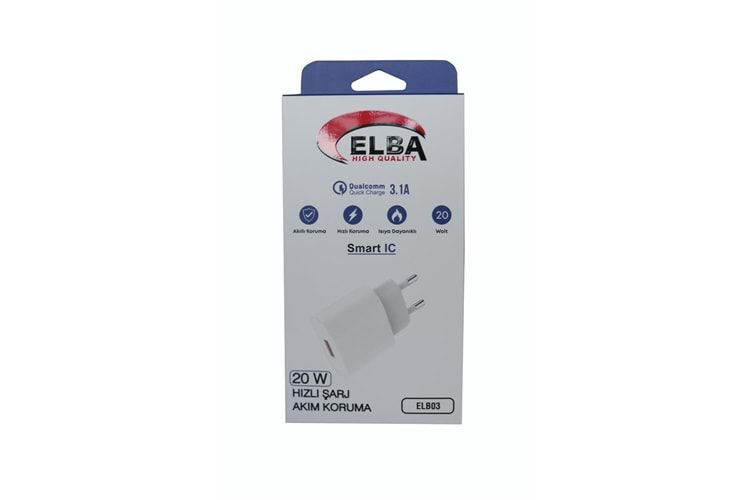 Elba ELB03-20USB Beyaz 20W USb Şarj Kafa QC4.0(Akıllı Koruma-Hızlı Şarj-Isıya Dayanıklı)