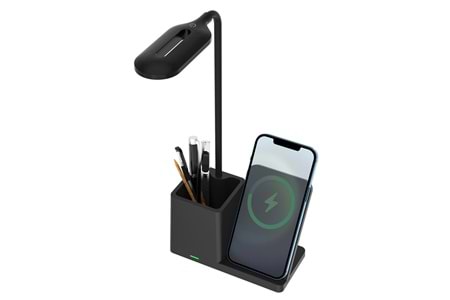 S-link SL-M9054 Beyaz TypeC 10W Kablosuz Şarj Cihazı Kalemlikli Masa Lambası