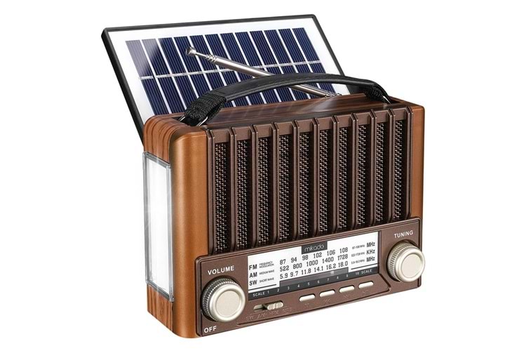 Mikado MDR-310 Ahşap USB- TF Destekli FM-AM-SW+BT+SOLAR 3 Band Klasik Radyo