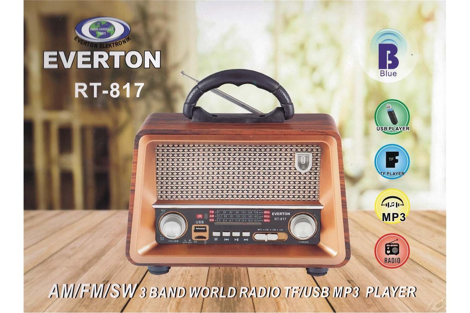Everton Rt-817 Bluetooth Fm-Usb-Tf-Aux Şarjlı Nostaljik Radyo
