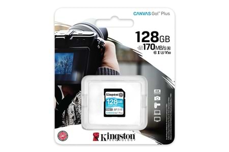 Kingston SDG3-128GB 128GB SDXC Canvas Go Plus 170R C10 UHS-I U3 V30 Hafıza Kartı
