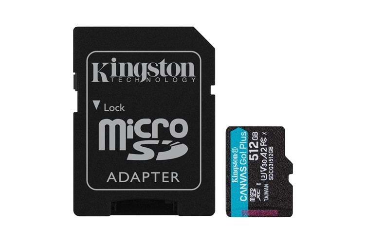 Kingston SDCG3-512GB 512GB microSDXC Canvas Go Plus 170R A2 U3 V30 Card + ADP Hafıza Kartı