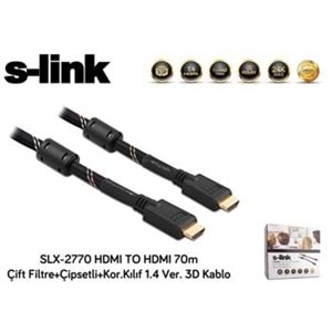 S-link SLX-2770 HDMI TO HDMI 70m Çift Filtre+Çipsetli+Kor.Kılıf 1.4 Ver. 3D Kablo