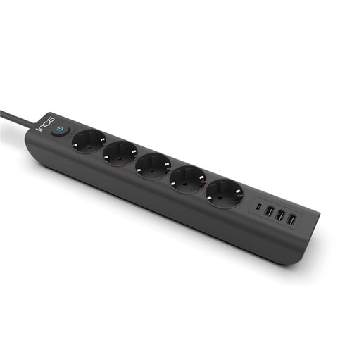 INCA IPW-44TU 5li 1,5mt Siyah 3Usb+Typ-C Akım Korumalı Led Tuşlu Priz 