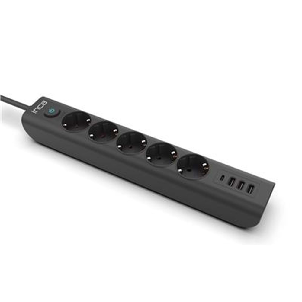 INCA IPW-44TU 5li 1,5mt Siyah 3Usb+Typ-C Akım Korumalı Led Tuşlu Priz 